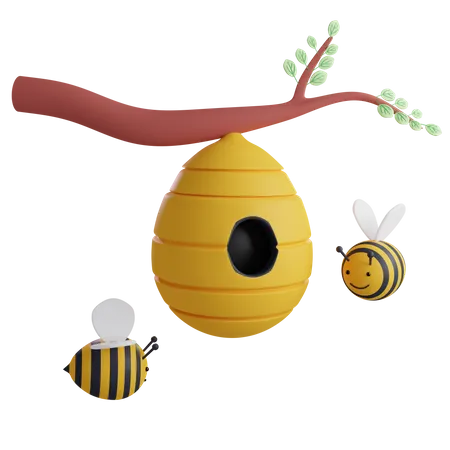 Bienenstock und Biene  3D Icon