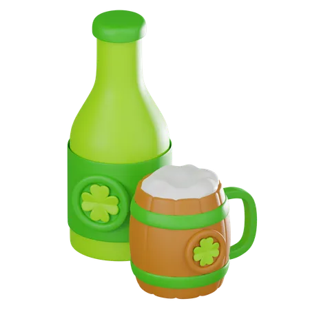 Bierflasche und Glas  3D Icon