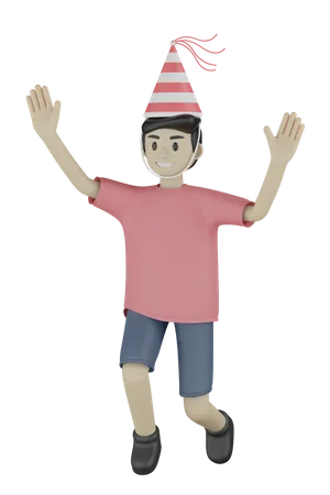 Biethday Boy Jumping  3D Illustration