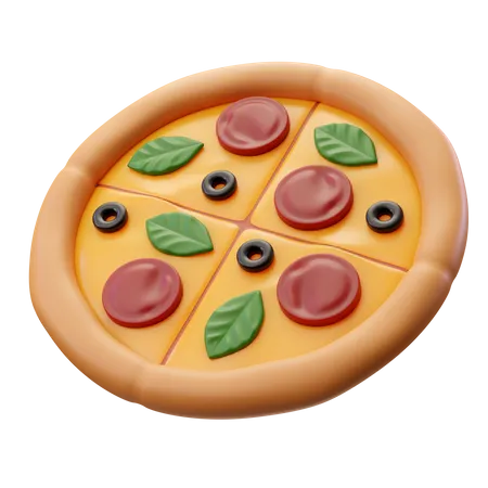 3 D Render Illustration Big Pizza With Pepperomi And Olive 3D Icon