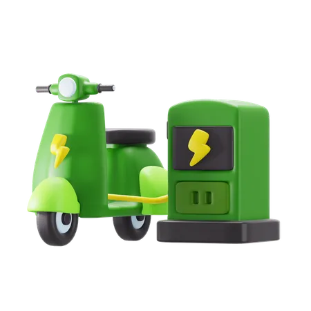 Electric Vehicle Scooter Bike Motorcycle Parking On Power Energy Station 3 D Icon Illustration Render Design 3D Icon
