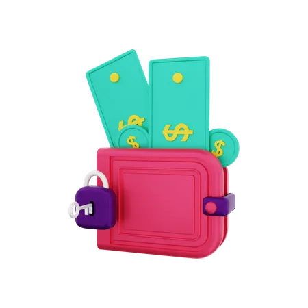 Billetera con protección de cerradura donde guardar dinero  3D Illustration