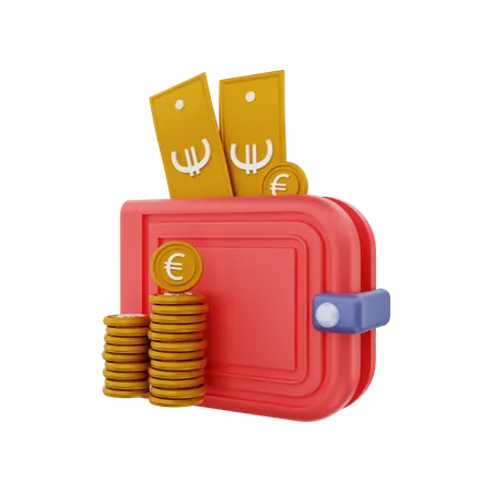 Billetera de dinero en euros  3D Illustration