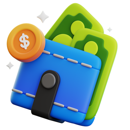 Monedero en efectivo y moneda de dólar  3D Icon