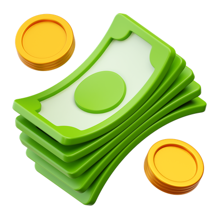 Billets de banque avec pièce d'or  3D Icon