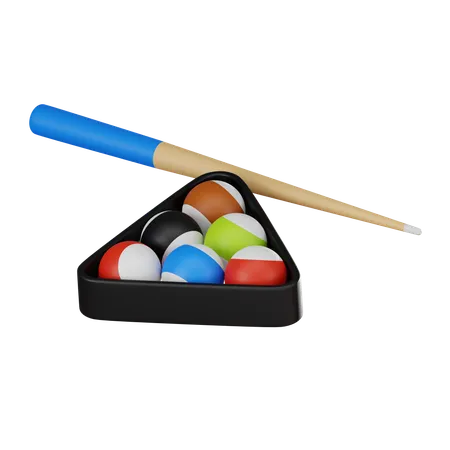 Billiard Game Cue Stick And Colorful Balls An Ideal Choice For Illustrating Leisure Activities Sports And Indoor Recreation 3 D Render Illustration 3D Icon