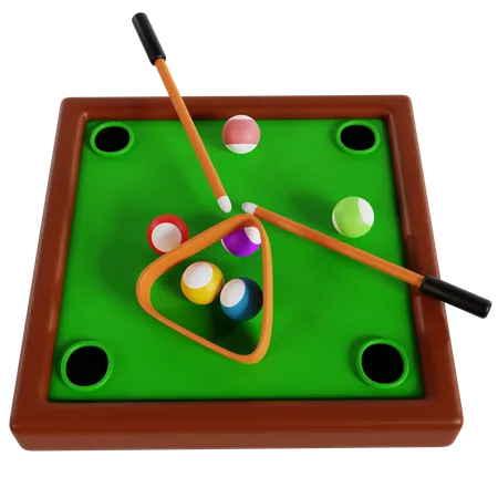 Billiard Table with Balls and Cues  3D Icon