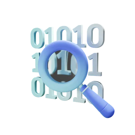 3 D Binary Code Through A Magnifying Glass 3D Icon
