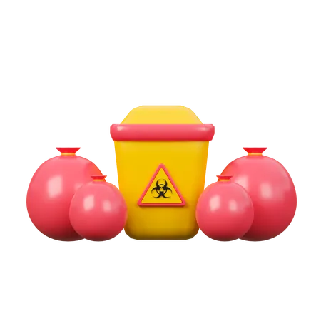 Biomedical Waste Trash Can With Red Bags 3 D Icon 3D Icon