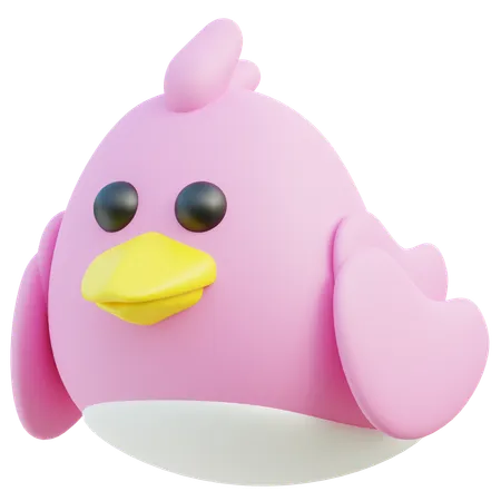 Cute Pink 3 D Bird Character Sitting 3D Icon