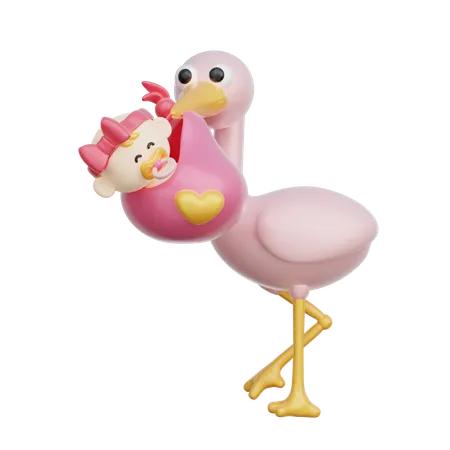 3 D Cute Baby Boy Carried By A Stork Baby Gender Reveal Its A Girl Birthday Party 3 D Rendering 3D Icon