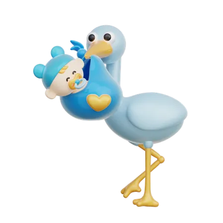 3 D Cute Baby Boy Carried By A Stork Baby Gender Reveal Its A Boy Birthday Party 3 D Rendering 3D Icon