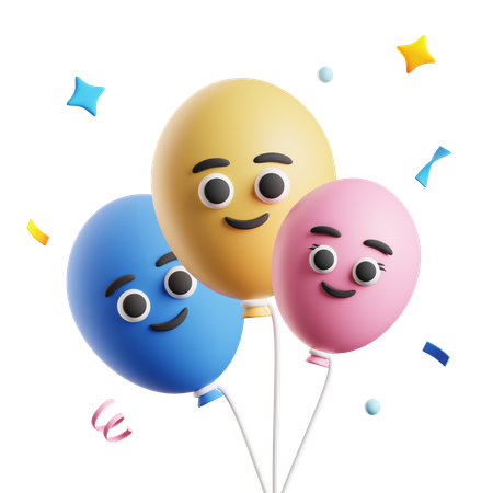 Birthday Balloons With Happy Face  3D Icon