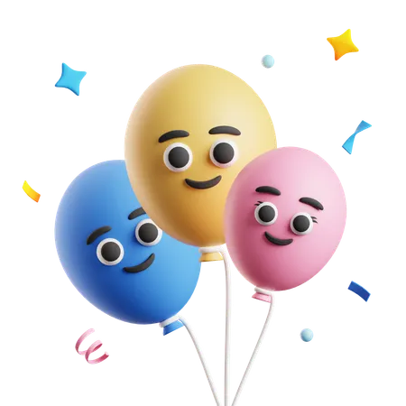 Birthday Balloons With Happy Face  3D Icon