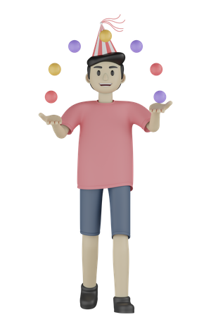 Birthday Boy Juggles 3D Illustration