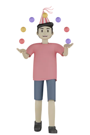 Birthday Boy Juggles 3D Illustration