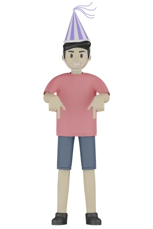 Birthday Boy Pointing Down 3D Illustration