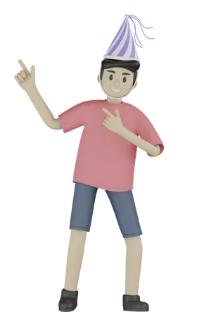 Birthday Boy Pointing Up 3D Illustration