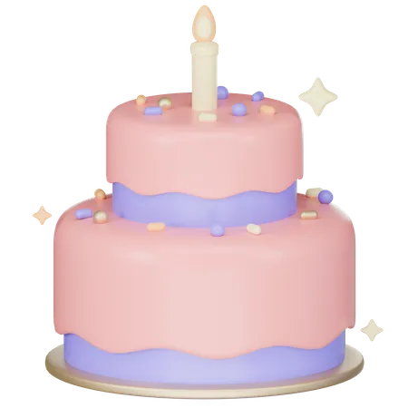 Birthday Cake With Candle And Decoration Sprinkles 3 D Icon Render 3D Icon
