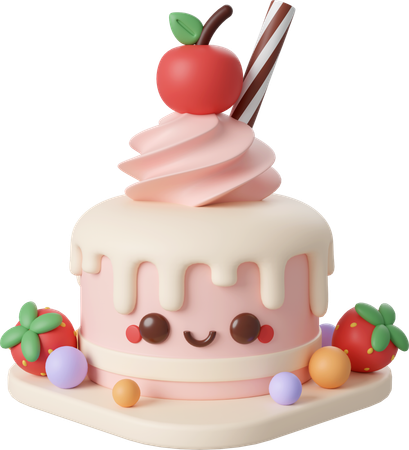 Birthday cake with cherry decorated by strawberry  3D Icon