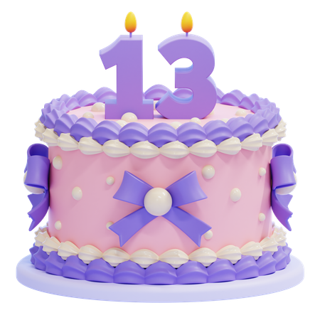13번 촛불이 켜진 생일 케이크  3D Icon