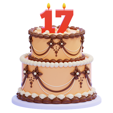 17번 촛불이 켜진 생일 케이크  3D Icon