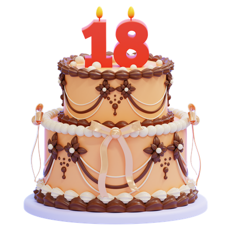 18번 촛불이 켜진 생일 케이크  3D Icon
