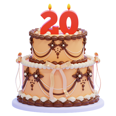 20번 촛불이 켜진 생일 케이크  3D Icon