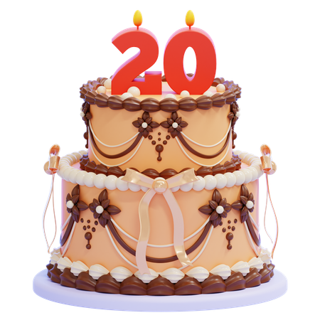 Birthday Cake with Number 20 Candle  3D Icon