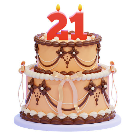 21번 촛불이 켜진 생일 케이크  3D Icon