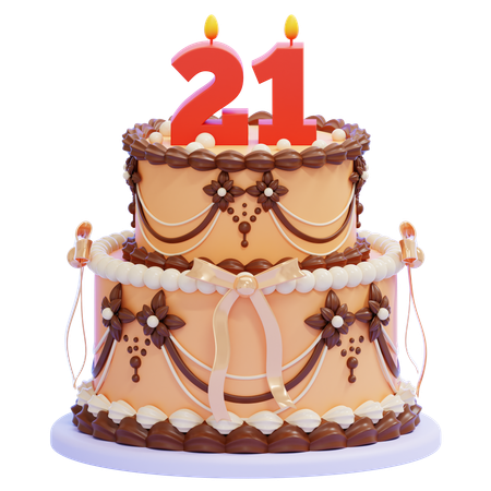 Birthday Cake with Number 21 Candle  3D Icon
