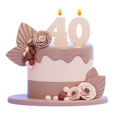 40번 촛불이 켜진 생일 케이크  3D Icon