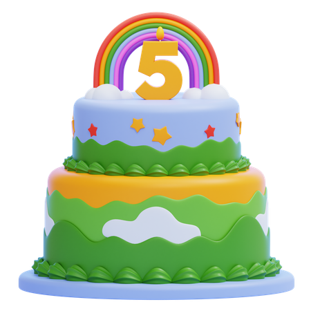 5번 촛불이 켜진 생일 케이크  3D Icon