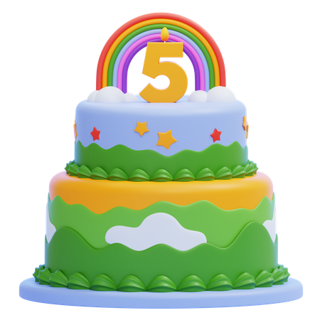 Birthday Cake with Number 5 Candle  3D Icon
