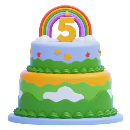 Birthday Cake with Number 5 Candle  3D Icon