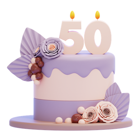 50번째 촛불이 켜진 생일 케이크  3D Icon