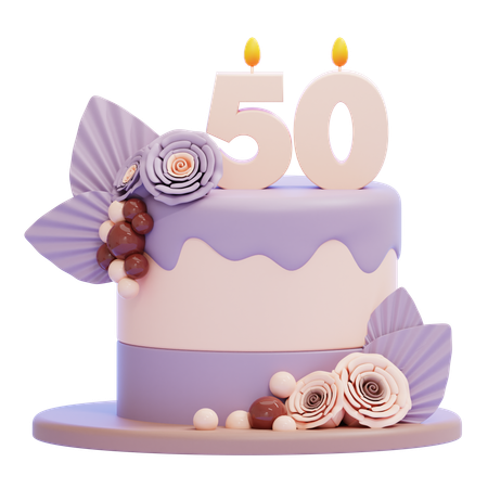 Birthday Cake with Number 50 Candle  3D Icon