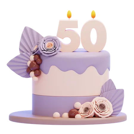 Birthday Cake with Number 50 Candle  3D Icon