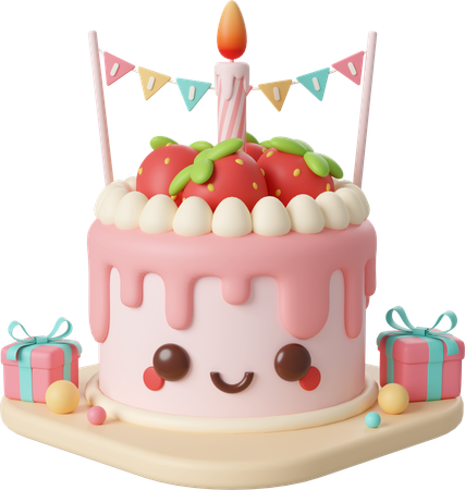 Birthday cake with strawberry  3D Icon