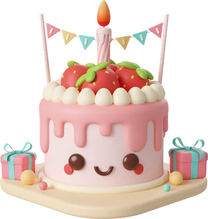 Birthday cake with strawberry  3D Icon