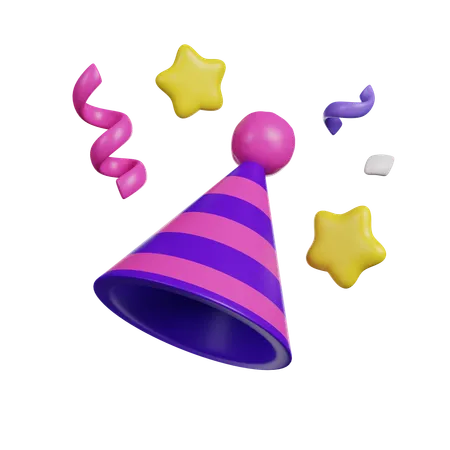 Birthday Hat With Confetti 3 D Render Icon 3D Icon