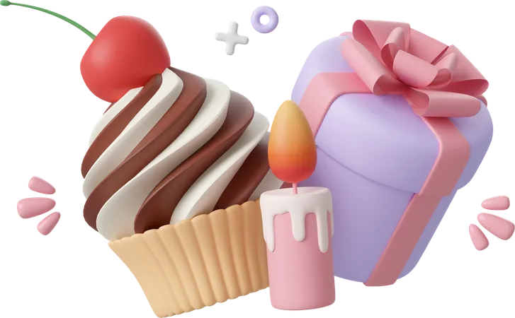 Birthday Cupcake And Gift Box  3D Icon