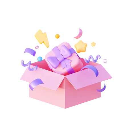 Birthday Gift An Open Box With Confetti And Gifts 3D Icon
