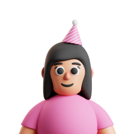 Birthday Girl Avatar With Party Hat  3D Icon