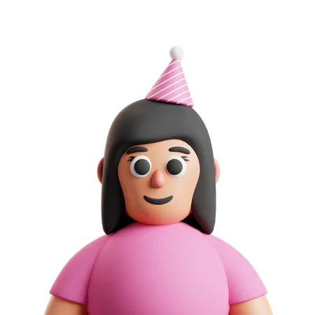 Birthday Girl Avatar With Party Hat  3D Icon