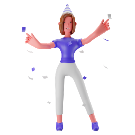 Birthday Girl Celebrating  3D Icon