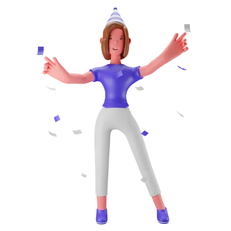 Birthday Girl Celebrating  3D Illustration