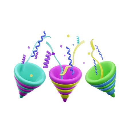 3 D Party Poppers With Flying Confetti Icon Isolated On Transparent Background 3 D Illustration 3D Icon