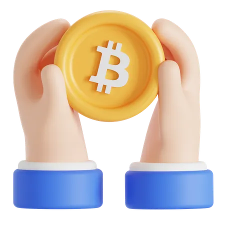 Hold Bitcoin With Hands 3D Icon
