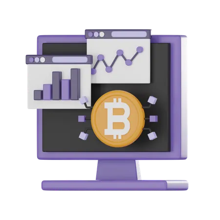 Bitcoin Coin On Computer Screen With Analyst Symbolizes Scrutiny Analysis Involved Cryptocurrency Research Presentations Or Website Related Cryptocurrency Finance 3 D Render Illustration 3D Icon